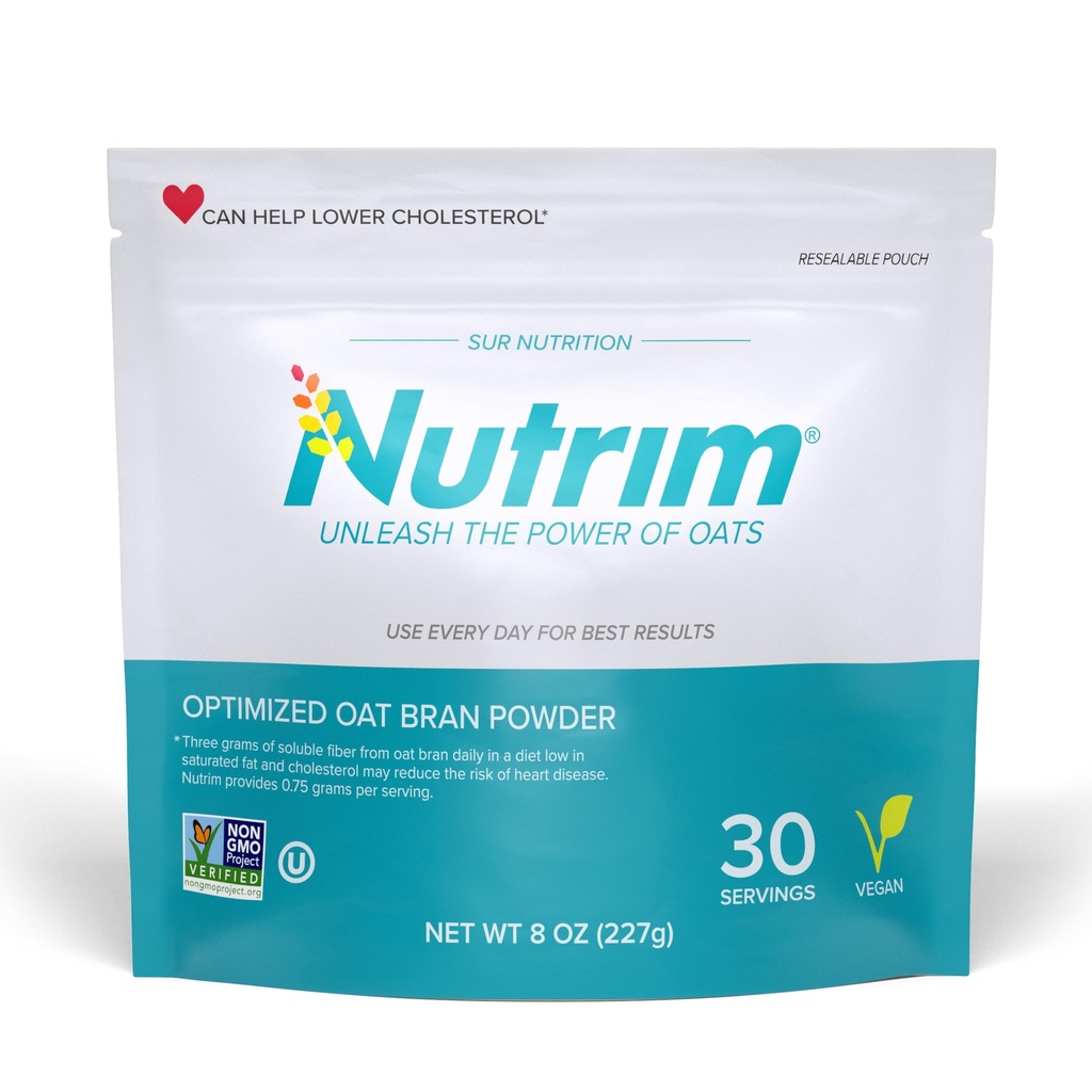 Nutrim Oat Bran Powder with 750mg Beta Glucan per Serving - Easy-Mix Soluble Fiber for Cholesterol Management & Immune Support - Heart Healthy, Non-GMO & Vegan Oatmeal Powder