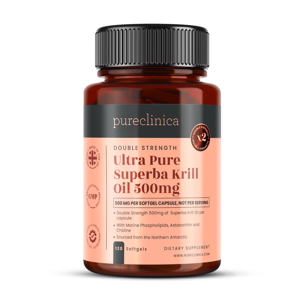 Ultra Pure Superba Krill Oil 500mg x 120 Capsules - Fuente en las aguas no contaminadas de la Antártida Proporcionando una fuente rica de astaxanthin, Omega 3 y vitamina D