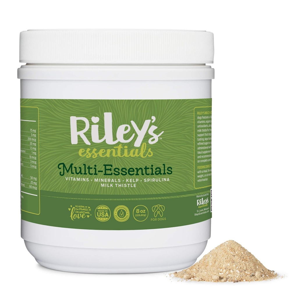 Multi-Esenciales de Riley Multivitamínico para Perros - Vitaminas, Minerales, Spirulina, Kelp y Milk Thistle for Nutritional Support - Puppy and Senior Dog Vitamins - 8oz Powder