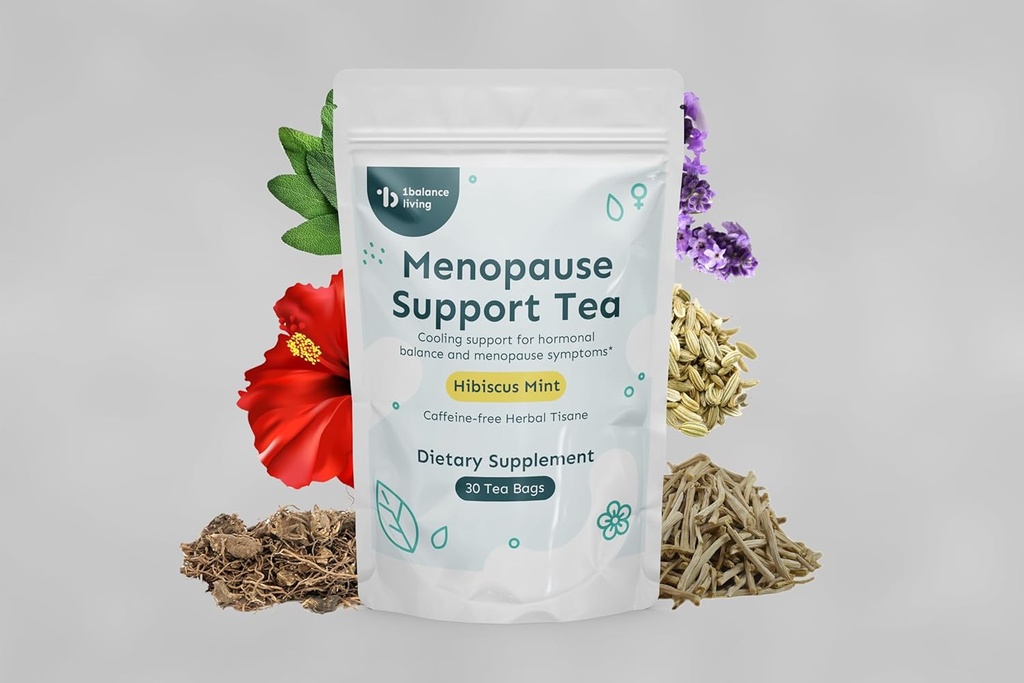 Apoyo a la menopausia Té TENIDO Alimento enfriador para Flashes calientes, Sudaderas nocturnas, Mood Swings, Sueño reparador TENIDO Con Black Cohosh, Red Clover, Sage ANTE 100% Orgánica TEN Hibiscus Mint Flavor TEN 30 Bolsas de té