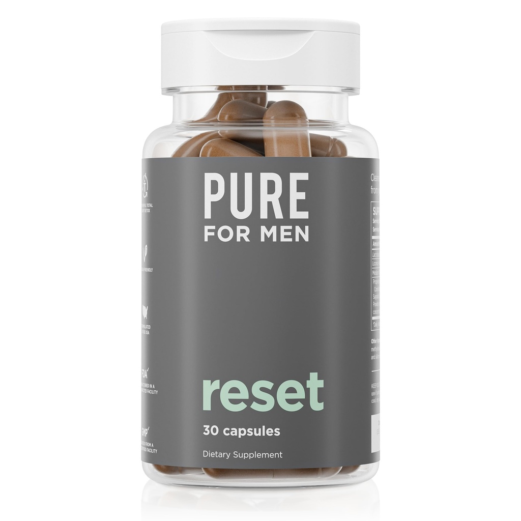 Pure for Men Detox Supplement, Reset | Promotes Digestive & Gut Health, Helps Remove Toxins & Supports Immune System, Colon Cleanse | 30 Capsules