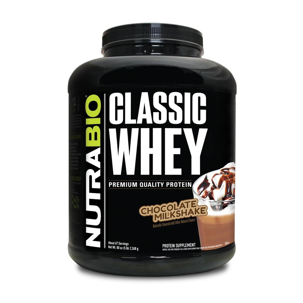 NutraBio Classic Whey Protein Powder- Full-Spectrum Amino Acid Profile - No Fillers, Artificial Colors, Preservatives - Low Glycemic Index - Chocolate Milkshake, 5 Pounds