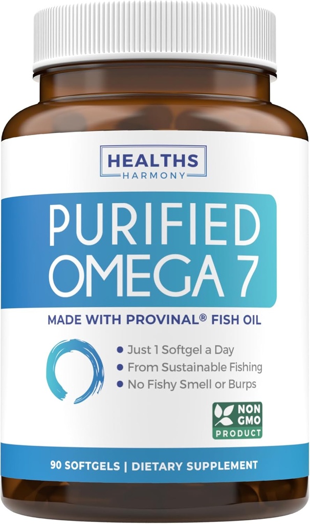 Omega 7 Suplemento para Mujeres y Hombres - Alta Potencia & Puridad Potencia Palmitoleic Acid Fatty Acid Fish Oil Suplemento de Patented Provinal with Lowest Palmitic Acid - Sustentably Sourced (3 Month Supply)