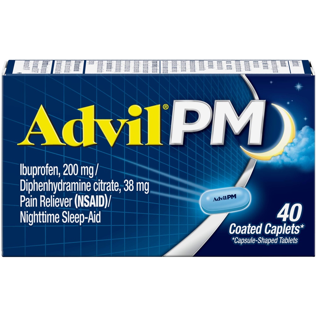 Advil PM Doin Reliever and Nighttime Sleep Aid, Doin Medicine with Ibuprofen for Pain Relief and Diphenhydramine Citrate for a Sleep Aid - 40 Coated Caplets