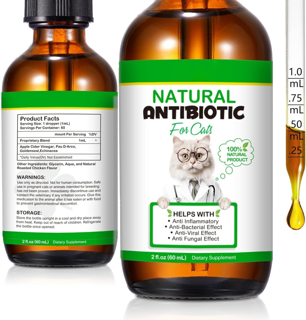 NenMaoKeNu 60ML Antibiotics for Cats, Premium Cat Antibiotics Supplement, Cats Multivitamin, Natural Antibiotic for Cats, Cat Antibiotic, Cat Antibiotics Supports Immune & Cats Allergy Relief-2 Fl Oz