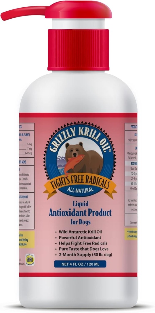 Grizzly Wild Antarctic Krill Oil All-Natural Antioxidant Dog Food Supplement, 4 oz