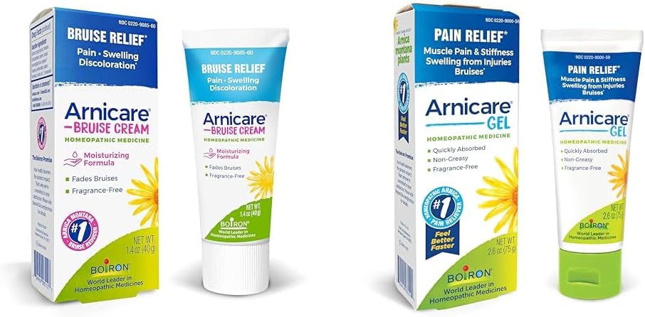 Boiron Arnicare Bruise Cream for Pain Relief from Bruising and Swelling or Discoloration & Arnicare Gel for Soothing Relief of Joint Pain, Muscle Pain, Muscle Soreness