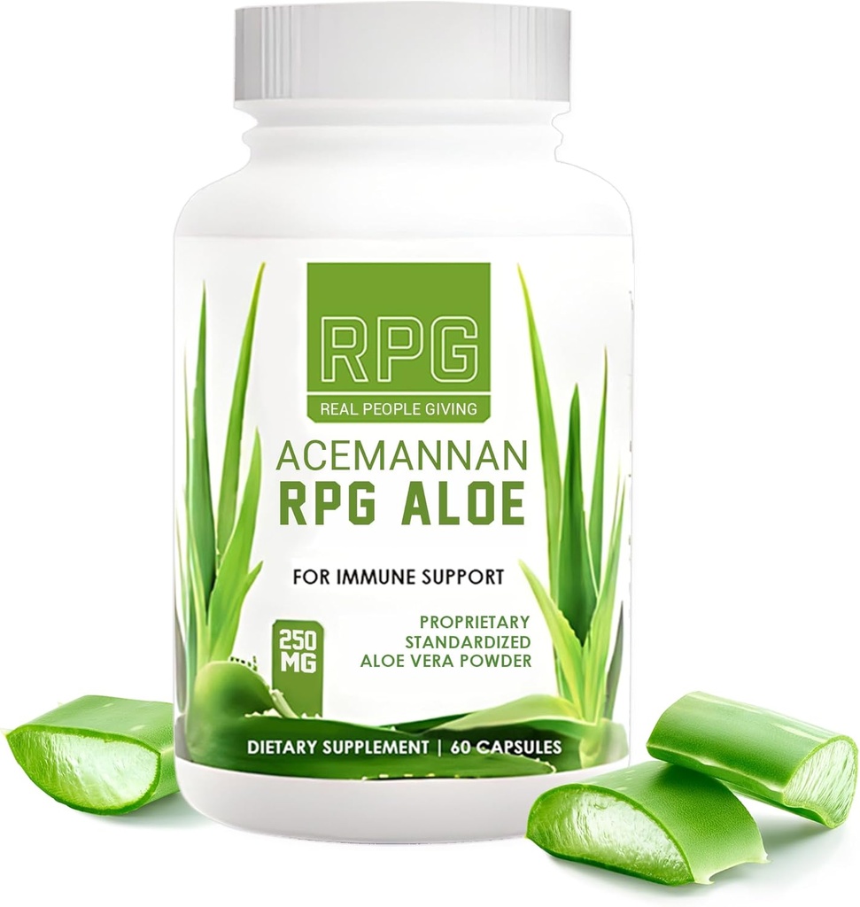 RPG Acemannan Aloe Vera Capsules - Aloevera Suplemento dietético con Immune y Gut Soporte Aloe Vera Powder Capsule - 60 Píldoras (250 MG)