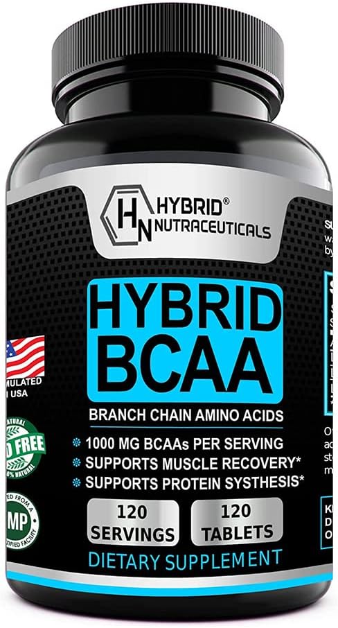 Híbrido BCAA 1000mg – BCAAs Aminoácidos Suplementos - 2:1 L-Leucine, L-Isoleucine y L-Valine – No GMO, Vegan - 120 Servimientos