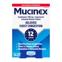 Mucinex Chest Congestion, máxima fuerza 12 horas Extended Release Tablets, 14ct, 1200 mg Guaifenesin with Extended Relief of Chest Congestion Caused by Excess Mucus, Thins and flons Mucus
