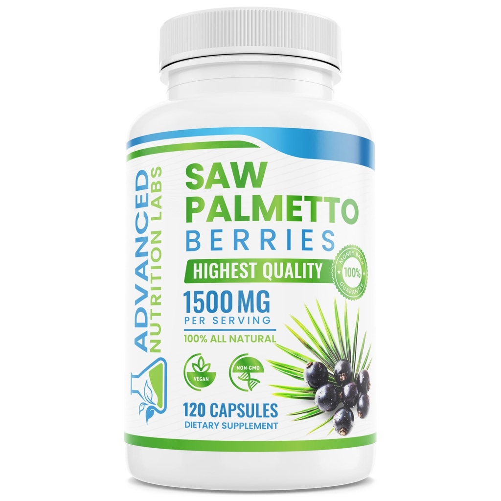 Saw Palmetto Berries & Extract - 1500 mg Saw Palmetto Suplemento para Mujeres Hombres - DHT Blocker for Hair Growth, Prostate Support &amp; Urinary Health - 120 Vegan Capsules
