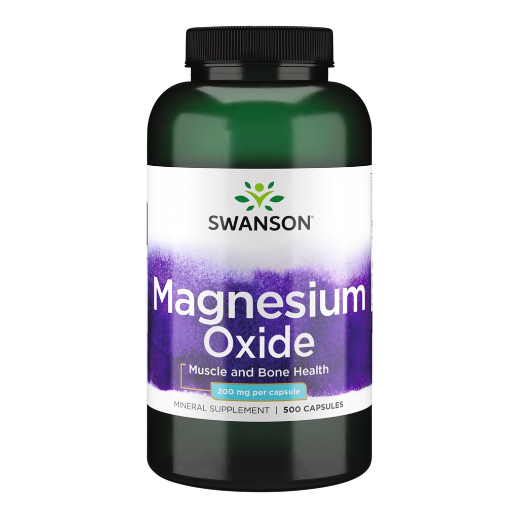 Swanson Magnesium Bone &amp; Muscle Health Support 200 Milligrams (2 Caps per 400 mg Serving Magnesium Oxide) 500 cápsulas