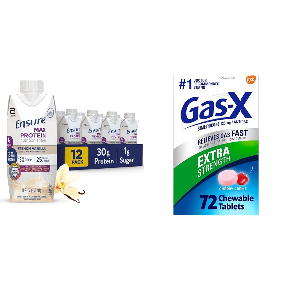 Garantizar Max Protein Nutrition Shake con 30g Protein &amp; Gas-X Extra Strength Chewable Gas Relief Tablets con Simethicone 125 mg, 72 Condes