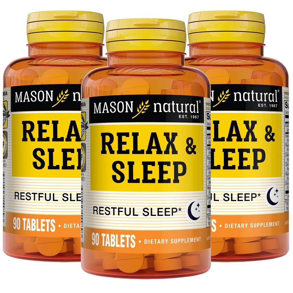 MASON NATURAL Relax &amp; Sleep Dietary Herbal Suplemento con Valerian Root &amp; Passiflora Extracto, 9 Month Supply, 3 Pack