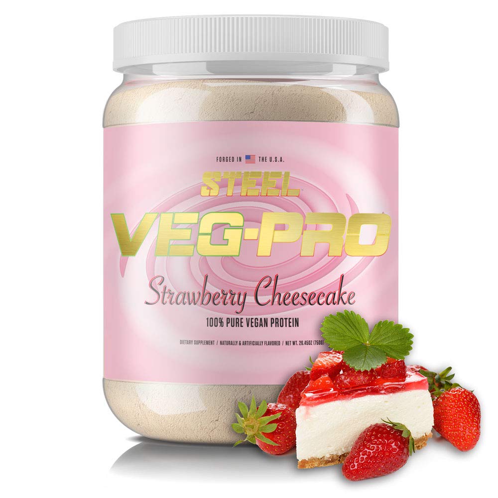 Suplementos de acero Veg-PRO ← Pólvora de proteínas veganas, Pastel de queso de fresa Silencio 25 Serviciones (1.65lbs) ← Pólvora de proteína orgánica con BCAA Aminoácidos TEN Gluten Libre Silencio No lácteos Silencio Fórmula de carbohidratos bajos