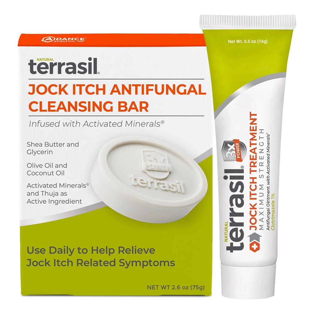 Terrasil Jock Itch Antifungal Cream Extra Strength + Antifungal Soap 2-Product Care Kit con Clotrimazol Probado Clínicamente para un tratamiento eficaz de Itch Jock &amp; Relief (.5oz Tube + 75g bar)