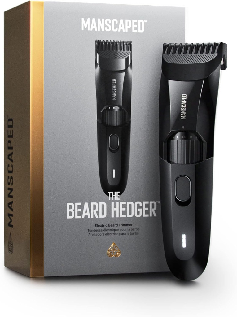MANSCAPED® The Beard Hedger® Premium Men's Beard Trimmer, 20 Longitud Rueda de hoja ajustable, T-Blade de acero inoxidable para el corte facial de pelo precisión, impermeable impermeabilizante