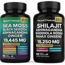 Sea Moss y Shilajit Bundle - Sea Moss,Black Seed Oil, Ashwagandha,Ginger & Shilajit,Rhodiola Rosea, Panax Ginseng