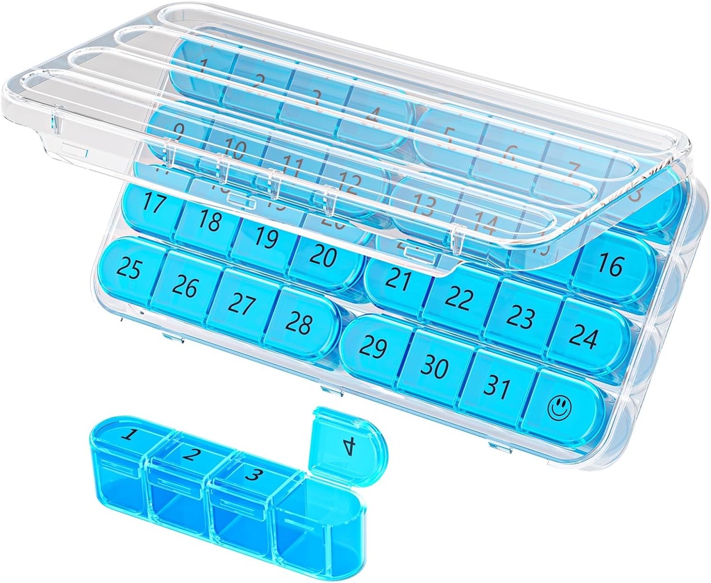 Organizador de píldoras mensuales Daviky 1 vez al día, Month Pill Box Organizador 30 días, 31 días Caja de píldoras diarias Una vez al día, Organizador de píldoras de viaje mensual para mantener vitaminas, suplementos y medicamentos