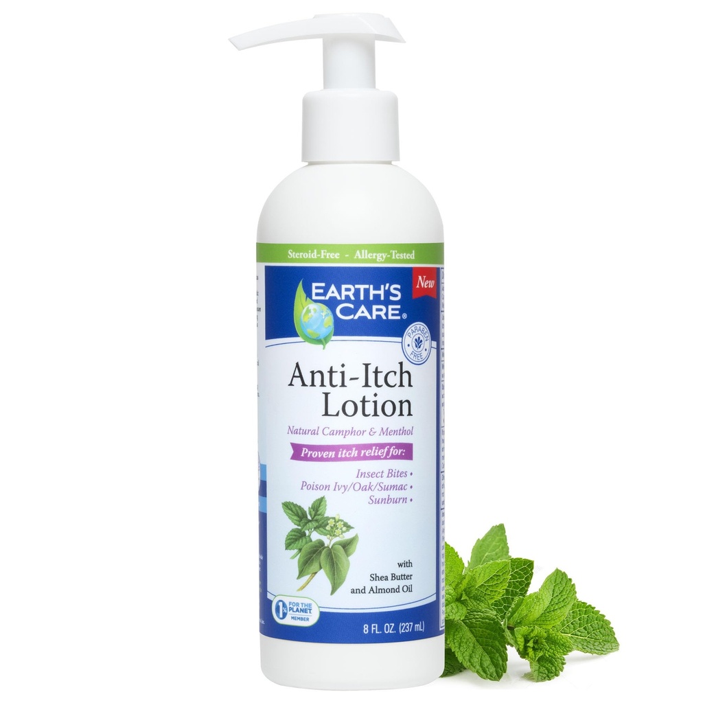 Cuidado de la Tierra Loción Anti Itch con Menthol y Camphor - Steroid Free - Soothes Sunburn, Dry e Itchy Skin, e Irritation de Skin Menor, FL. 8 OZ