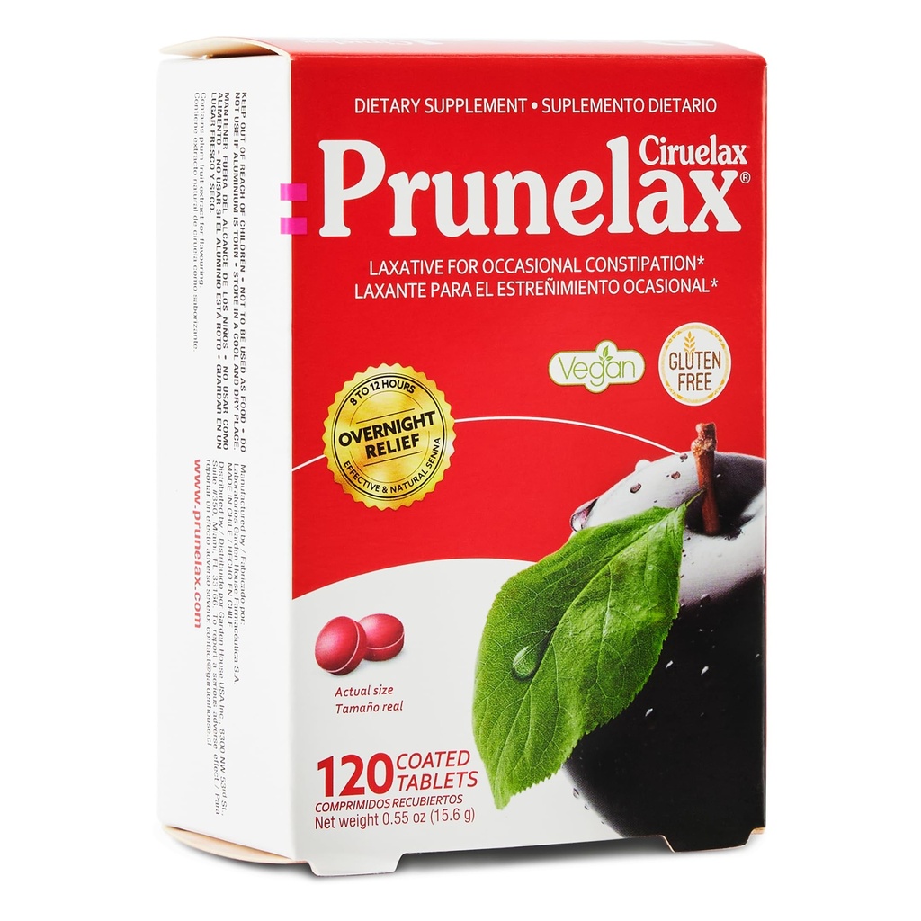 Prunelax Ciruelax Estrés Laxative Mini Tablets - Alivio de la noche para el estreñimiento ocasional, Senna Extract, Vegan &amp; Gluten-Free, Gentle Relief - 120ct