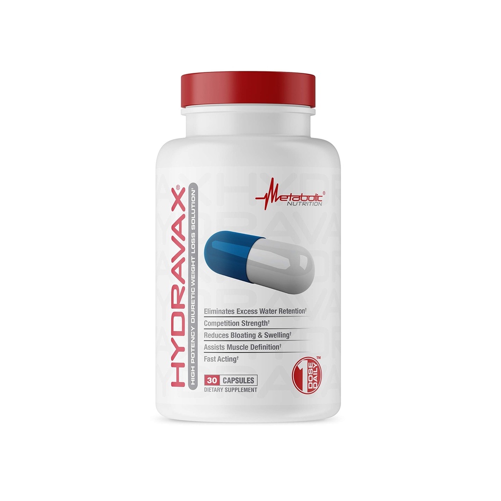 Nutrición metabólica, Hidravax - Píldoras diuréticas Premium, Naturales &amp; Seguros, elimina la retención de agua, con Dandelión, Magnesio, Extracto de té verde, Polvo de arándano, 30 cápsulas, 1 Dose Daily