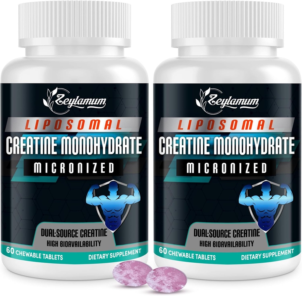Cretina de cerdas Tablas para Hombres &amp; Mujeres, Cretina Monohidratos, 99% Absorción con Liposomal &amp; Micronized, 60 Servimientos