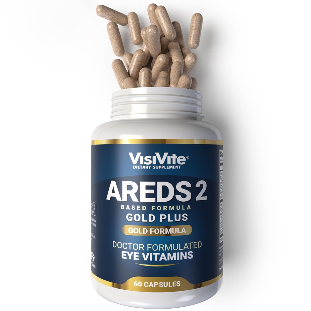 Doctor Formulated AREDS 2 Plus Eye Vitamins with Zeaxanthin Plus Lutein - Bilberry and Grape Seed Extract - Premium Eye Health Formula - 60 Eye Supplement Capsules of VisiVite Gold Plus