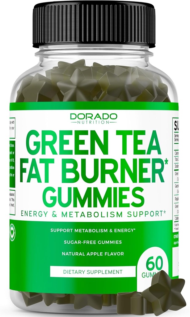 Green Tea Fat Burner Weight Loss Gummies (60 Count) Fat Burner Women - Appetite Suppressant Weight Loss Supplement for Men & Women with Apple Flavored - Third Party Tested - USA Made