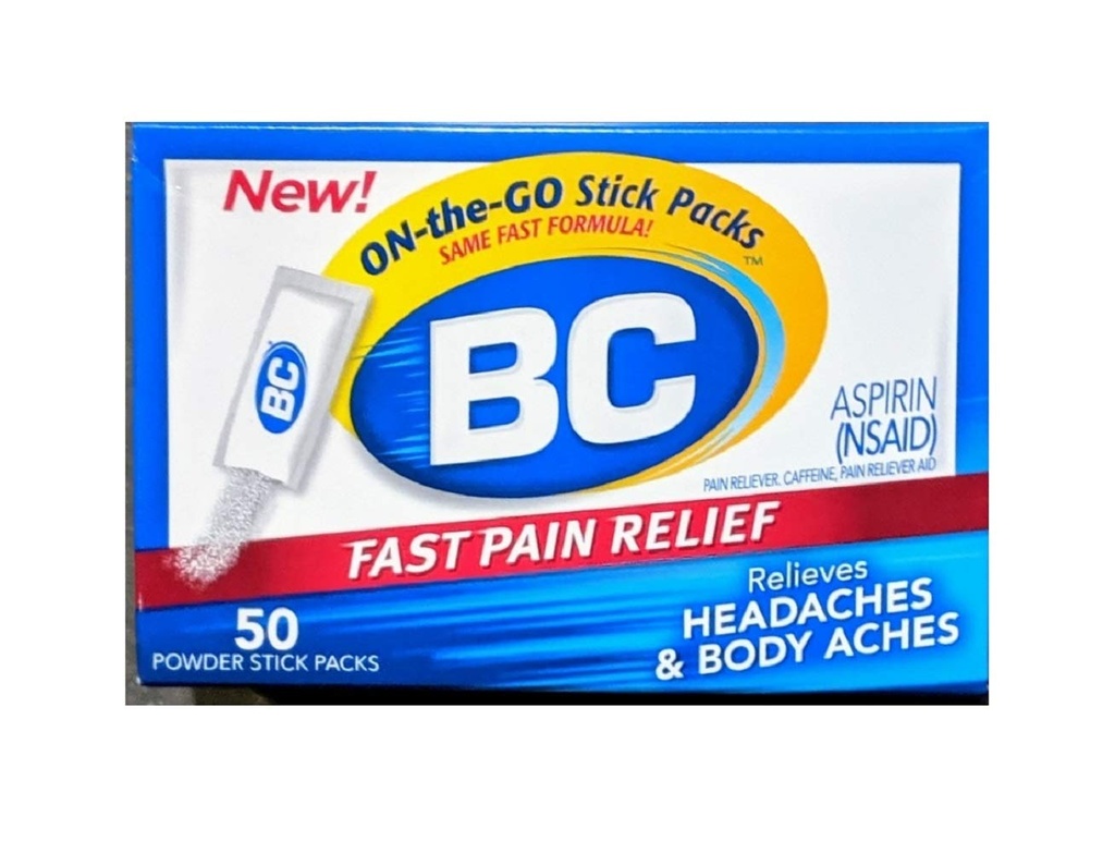BC Pain Relief Powder Sticks, 50 Sticks Por Pack (3 Packs)
