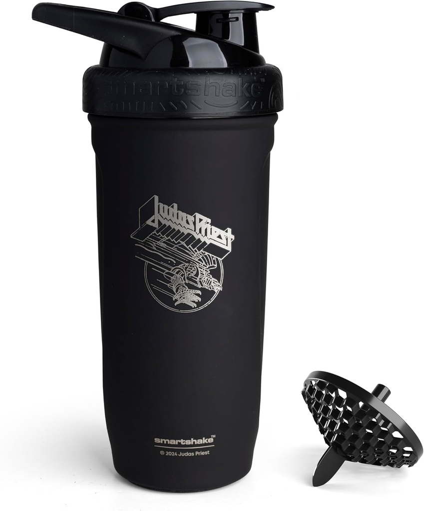 Smartshake Rockband Reforce Acero Inoxidable Protein Shaker Bottle 900 ml  durable 30 oz - Leakproof Screw-on Lid - BPA Gratis - No aislado – Unisex (Judas Priest logo)