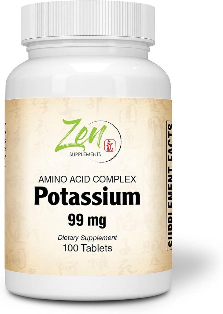 Suplementos Zen - Potasio 99 mg (Aminoácidos) 100-Tabs - Fluido " Balance electrolípido Fórmula - Corazón, Nerve " Función muscular Soporte