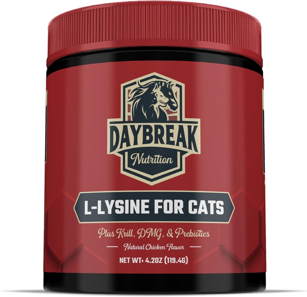 L-Lysine for Cats and Kittens - 900 mg L Lysine Powder for Cats for Immunity &amp; Respiratory Support - Cat Supplement with L-Lysine, Prebiotics, Krill, & DMG for Immune System, Eye Health & Sneezing