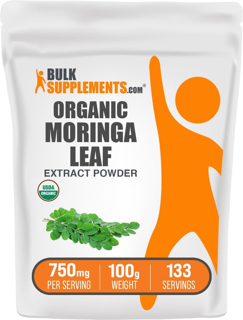 BulkSupplements.com Organic Moringa Extract Powder - Superfood Supplement, from Moringa Oleifera - Vegan & Gluten Free, 750mg per Serving, 100g (3.5 oz) (Pack of 1)