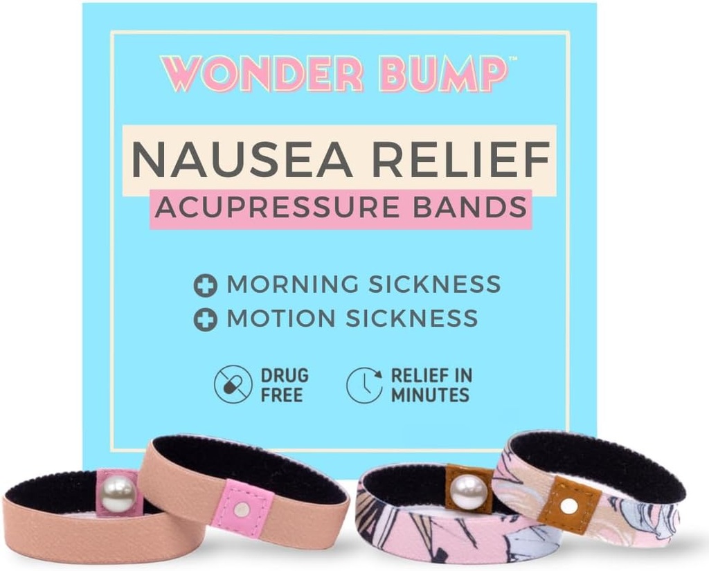 Bandas de alivio de la enfermedad de la mañana ← Bandas antinauseas para el embarazo Nausea Alivio, Primer Trimestre Esenciales de embarazo (2 Sets) (Medio)