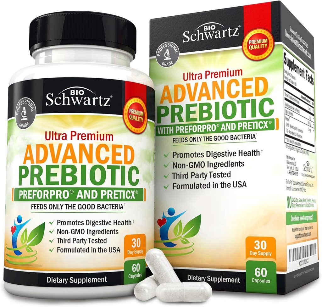 Prebióticos avanzados para la salud digestiva - Fast Acting Gut Health Supplement with Clinically Validated Prebiotics for Women &amp; Men for Healthy Gut Flora Bloating &amp; Immune Support - 1 Month Supply