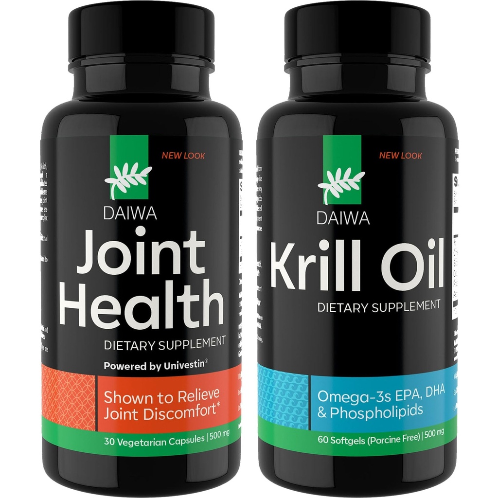 Daiwa Joint and Krill Oil Supplement Pack - Omega 3 Krill Oil Capsules con Herbal Blend, 2-en-1 Fórmula
