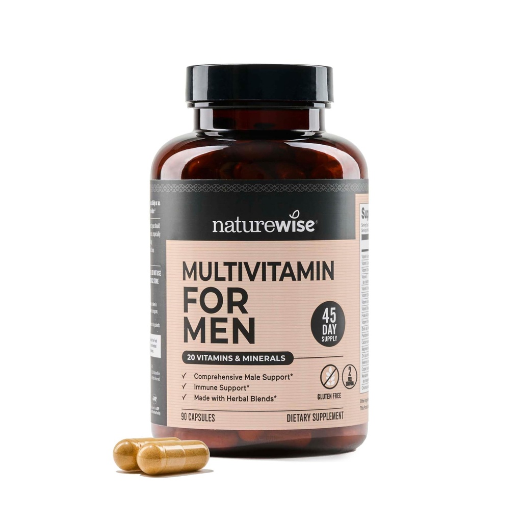 NatureWise Multivitamin for Men - Daily Male Support - Minerals " Herbs for Energy, Performance, Immunity - with Vitamin A, C, D, B-Complex - Soy " Gluten-Free, Non-GMO - 90 Capsules[45-Day Supply]