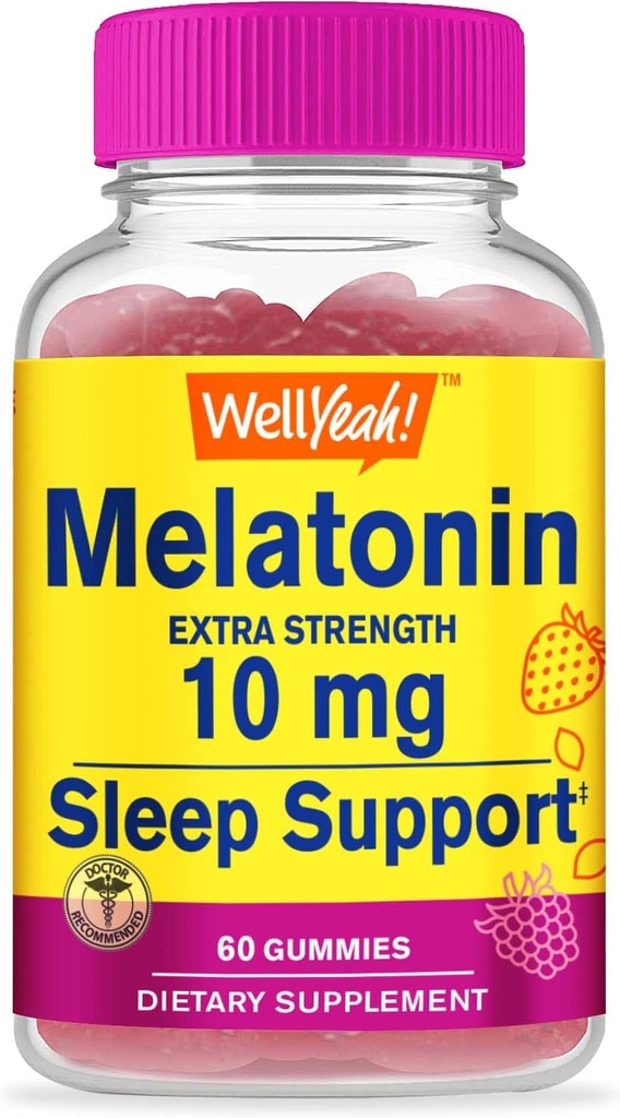 WellYeah Melatonin 10mg Gummies - 2 Month Supply - Natural Sourced Flavor, Drug-Free Gummy Supplement - Gluten and Gelatin Free, Vegetarian - 60 Gummies