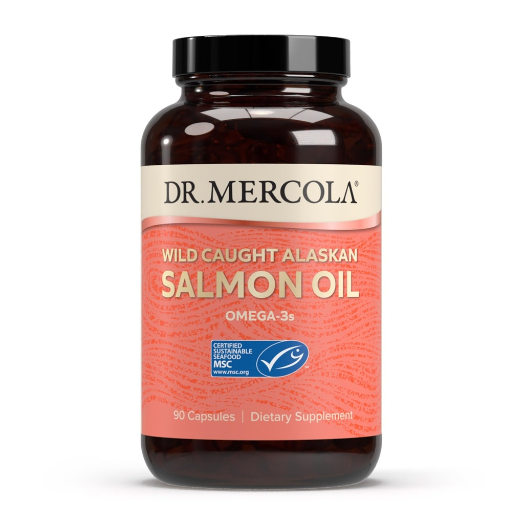 Dr. Mercola Salmon Oil - Omega-3 Support - Wild Caught Alaskan Sockeye - Minimally Processed - MSC Certified - 3000 mg - Non-GMO - 90 Capsules