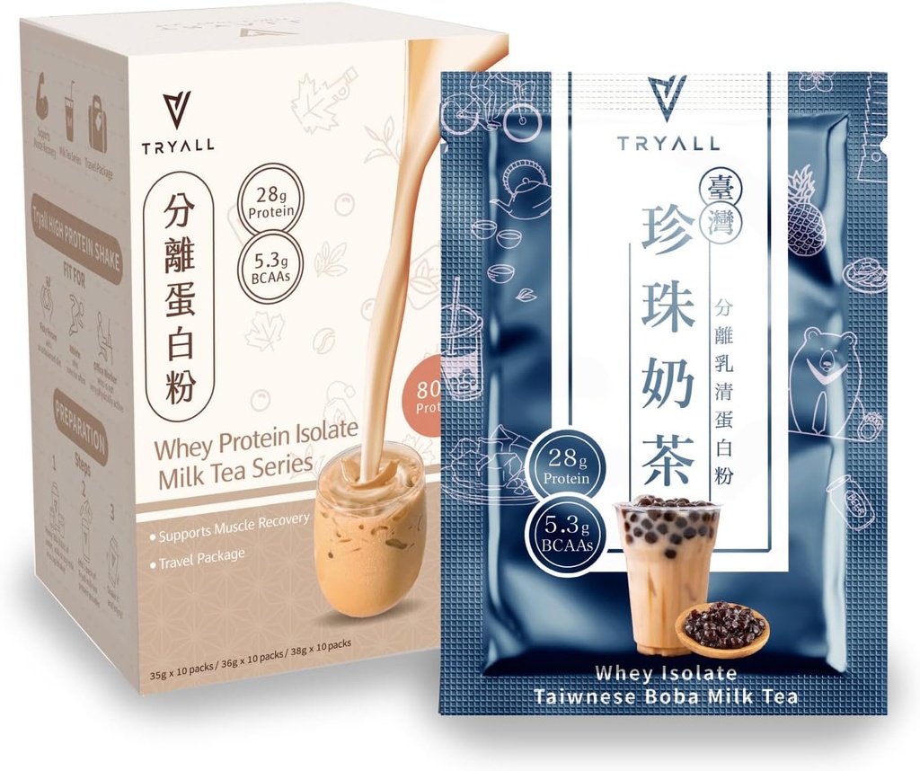 TRYALL Recarga suplemento de entrenamiento diario del constructor del músculo y suplemento de recuperación (Taiwan Bubble Milk Tea, 10 paquetes)