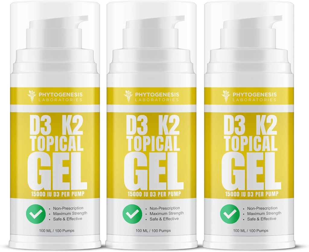Vitamina D3 K2 Maximum Strength Gel Topical - 15000+ UI Por Bomba - La vitamina Sunshine - Soporta bonificación &amp; salud conjunta, soporte inmunológico - Suministro de un mes