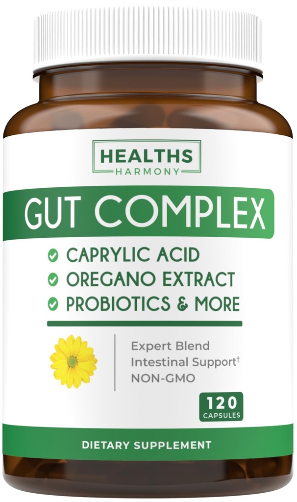 Candida Support (120 Capsules) - Ácido caprílico, aceite de orégano " Probióticos Ayuda Mantener ya Niveles normales de levadura y Candida - Suplemento Vegetariano, No-GMO intestinal - Gut Cleanse (No Pills)