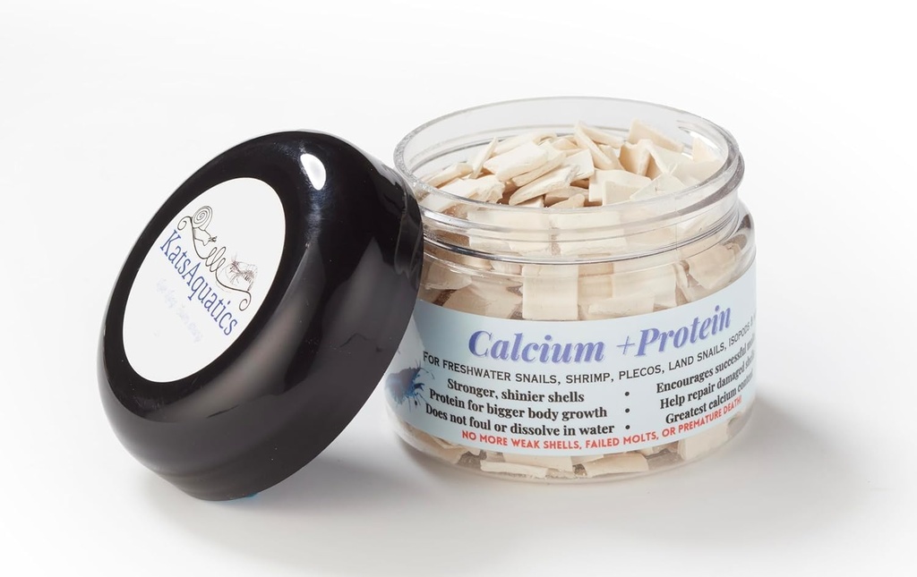 Calcium + Protein, for Strong Shells, Healthy Molts, 100% Natural, Does Not Dissolve in Water, Fast Sinking for Aquatic Shrimp, Snails, Plecos and More! Biologist Made in USA