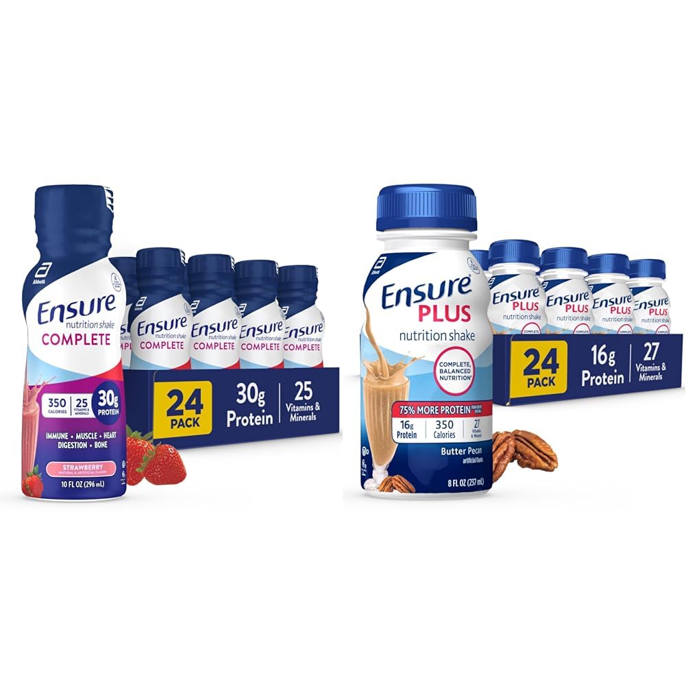 Asegurar el afeitado de nutrición COMPLETO, 30g de Proteína, Meal Replacement Shake, con Nutrientes para la salud inmune, fresa, 10 Fl Oz &amp; Butter Pecan Nutrition Shake, Meal Replacement Shake, 24 Pack