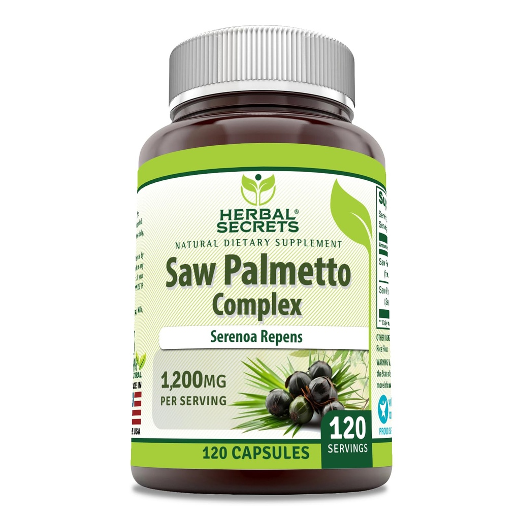 Herbal Secrets Saw Palmetto Complex Supplement ← 1200 Mg  vírgenes 120 Capsules ¦ Non-GMO TEN Gluten Free TEN Made in USA