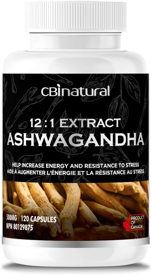 CBInatural Ashwagandha 12:1 Extracto 500mg (6000 mg Equivalente) – Energía, Vitality &amp; Hombres Wellness Support – 120 cápsulas Vegan, 4 meses de suministro