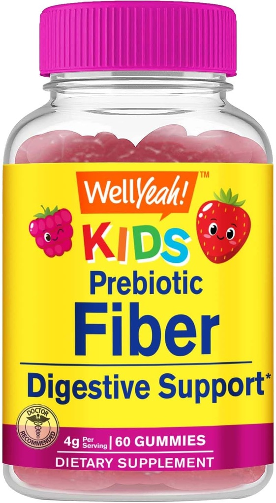 WellSi Prebiotic Fiber Gummies for Kids - Asistencia para sistemas digestivos, Doctor Recomendado - Vegan Friendly and Gluten-Free, GMO Gratis - Yummy Berry Flavors - 60 Condes