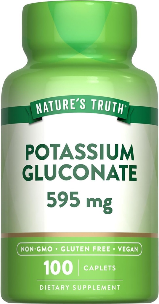 Verdad de la naturaleza Potasio Gluconato 595 mg Suplementos, 100 Cuenta (Pack of 3)