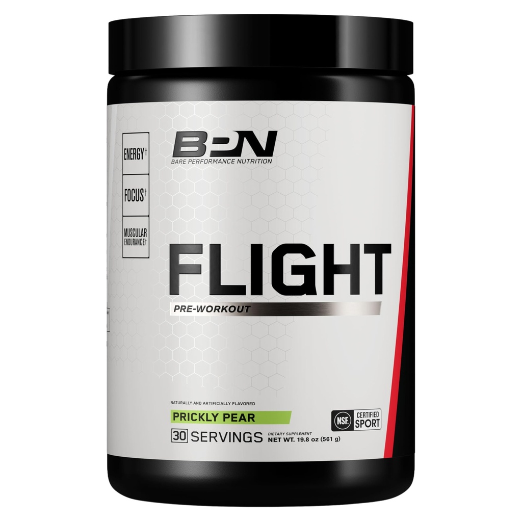 BARE PERFORMANCE NUTRITION BPN Flight Pre Workout, Supports Energy and Mental Focus, Mejora de la resistencia y bombas musculares con CarnoSyn® Beta Alanine, Prickly Pear, 30 Servings